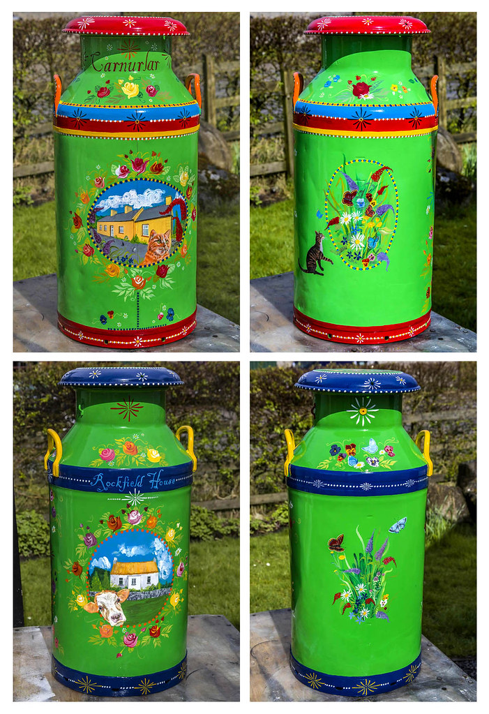 Two Milk Churns. Painted by Sal. Carl Ford Flickr