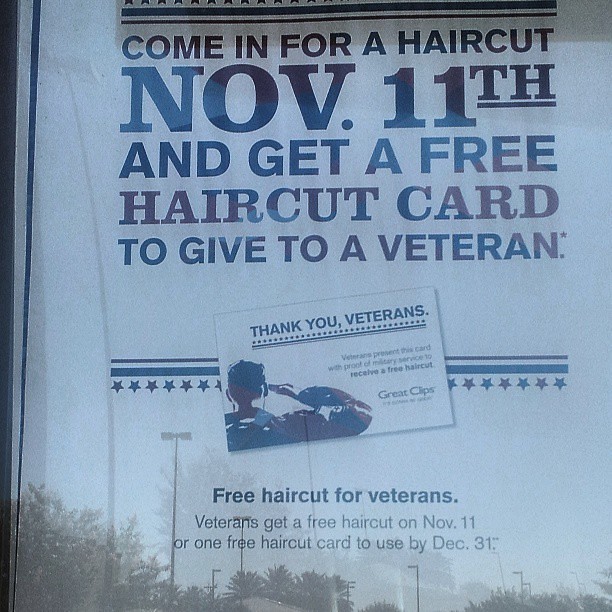 Free haircut for veterans on Nov.11 at Great Clips dwydim… Flickr