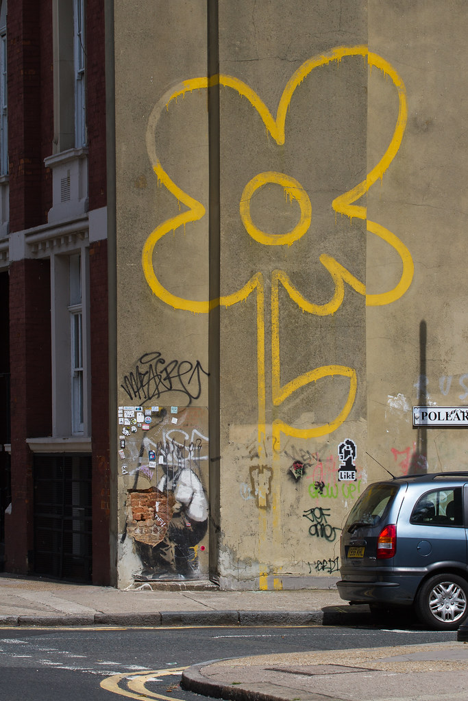 "Yellow Lines Flower Painter" by Banksy Pollard Street, Lo… Flickr