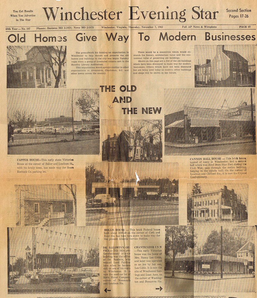 Old Homes Give Way Winchester Evening Star, Nov. 7, 1963 PHW Inc