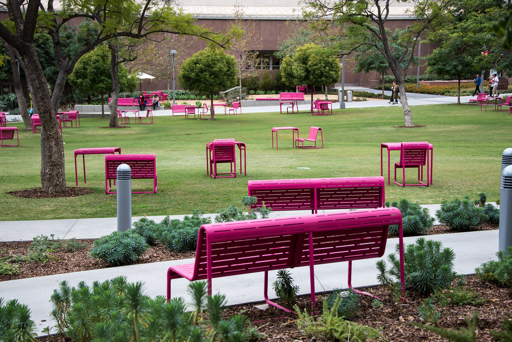 Pink benches at Grand Park Los Angeles, November 22, 2013 … Flickr