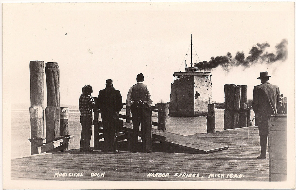 Ship approaches municipal dock, Harbor Springs, Michigan. Flickr