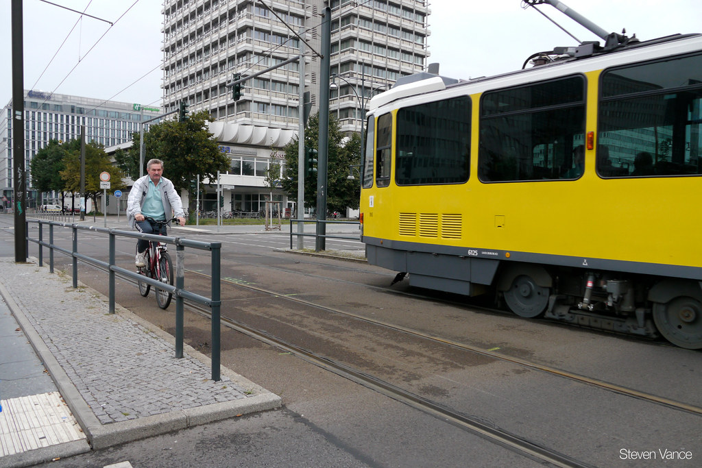 Bicycling on the tram tracks Steven Vance Flickr