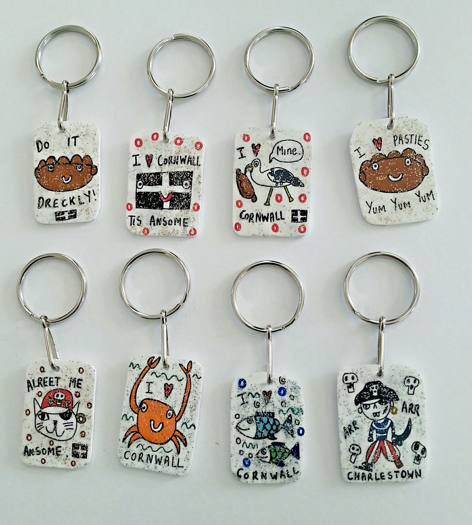 Handmade Keyrings Drawings on shrink plastic. Gemma Austen Flickr