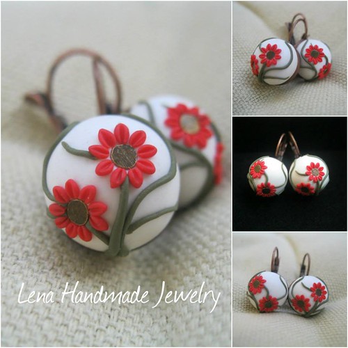 Handmade polymer clay little red flowers They are not too… Flickr