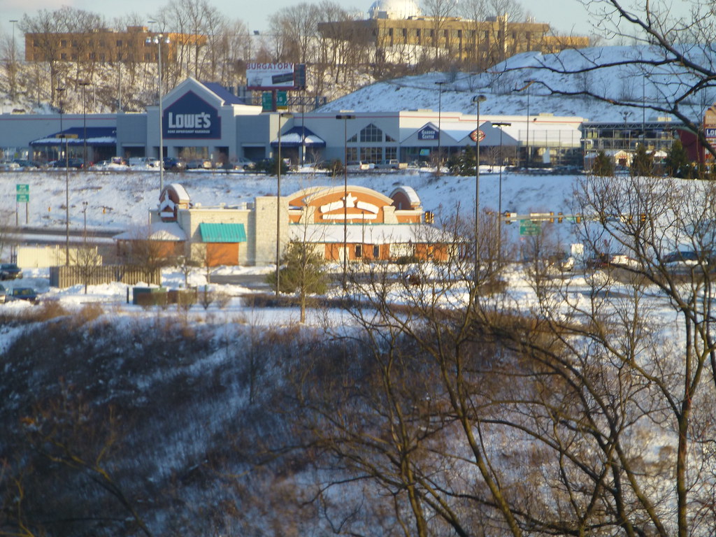View over Lowe's and former Lone Star restaurant in Pittsburgh