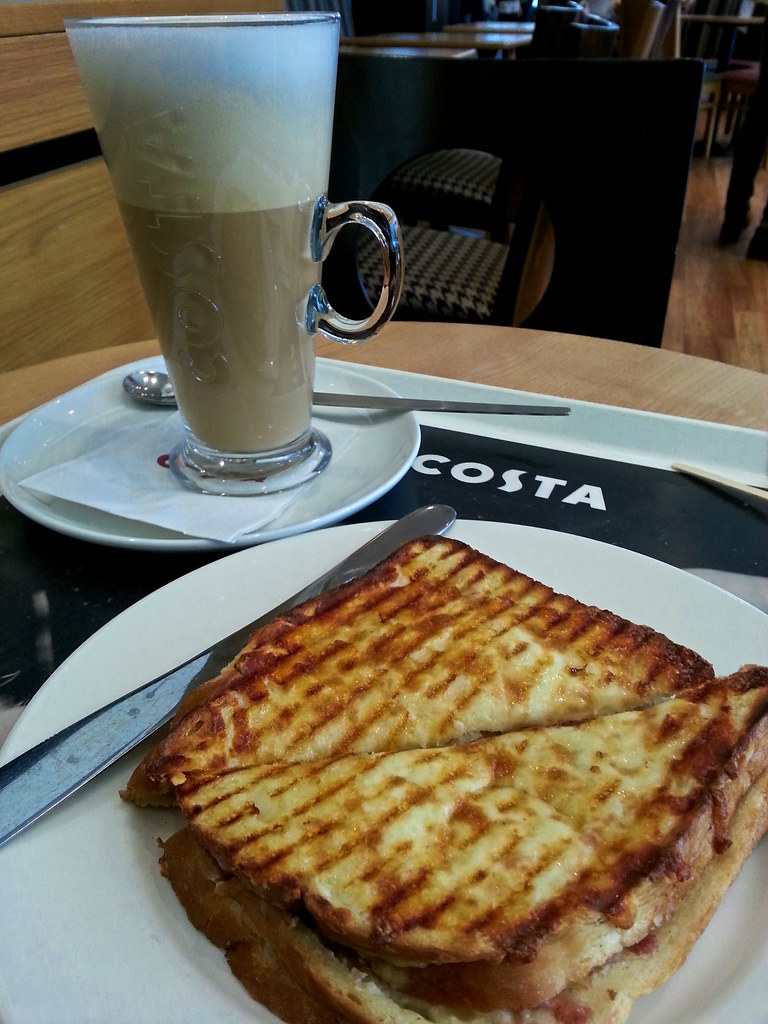 Latte and Toastie, Costa Coffee. UK. a photo on Flickriver