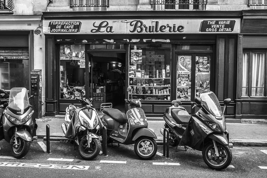 Scooters, Paris Scooters parked outside La Brulerie, Paris… Mark