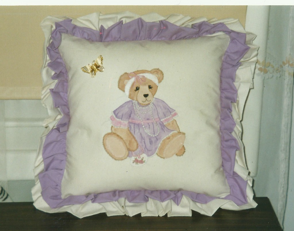 teddy pillow hand painted then embroidered teddy bear pill… Flickr