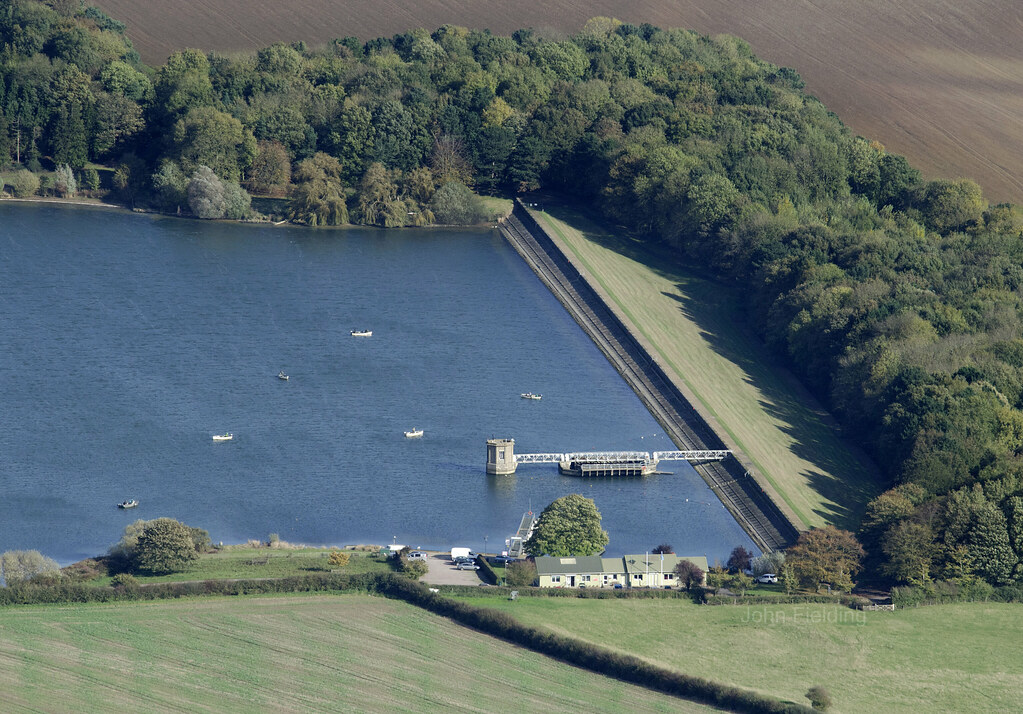 The Dambusters used Eye Brook Reservoir to practise for the Möhne Reservoir UK aerial image