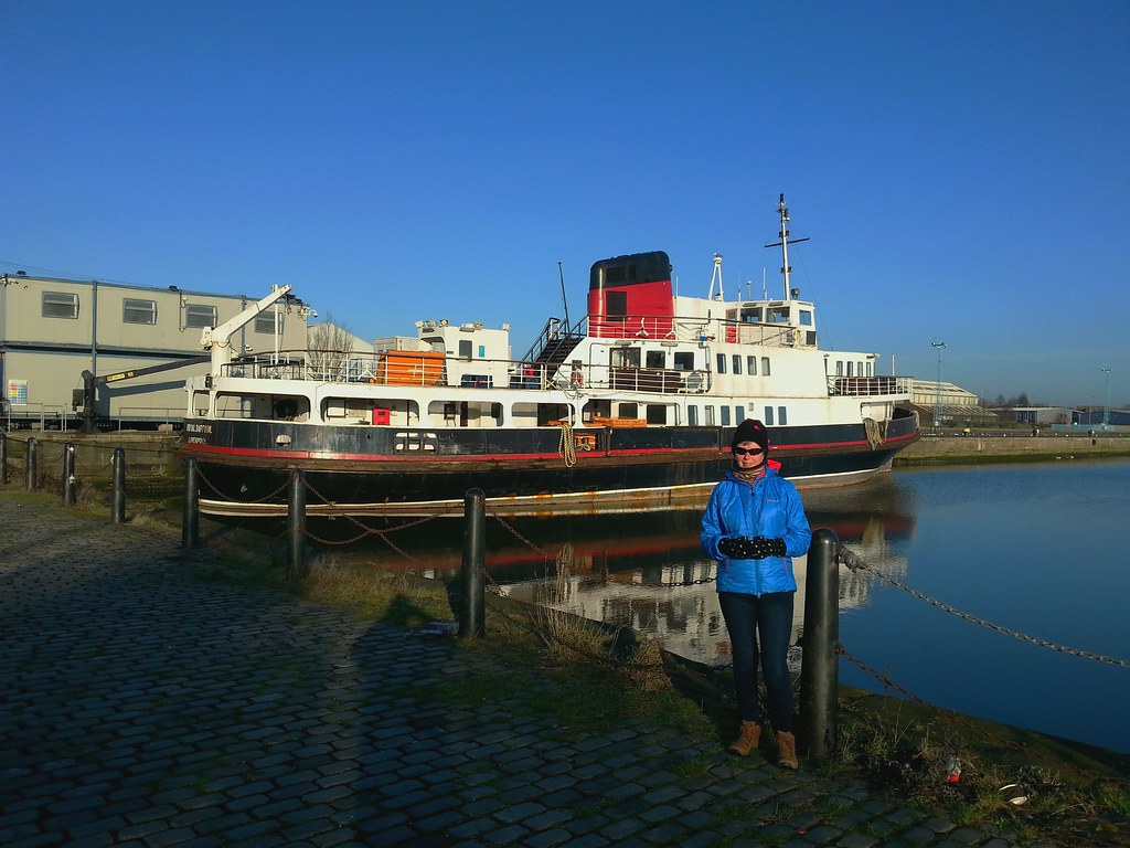 M beside the Royal Daffodil at Birkenhead Docks. Margo Anson Flickr