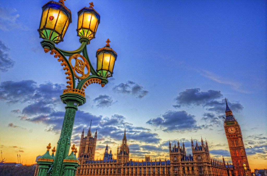 London Parliament & light post sunset Flickr