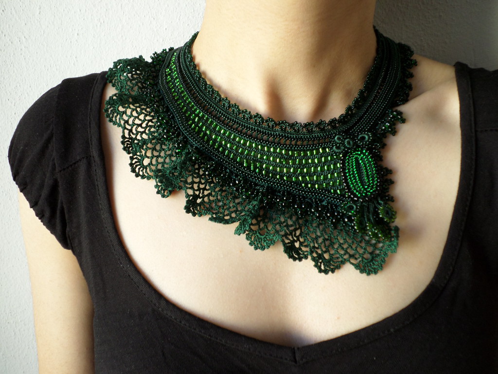 Green beaded crochet lace necklace statement necklace wi… Flickr