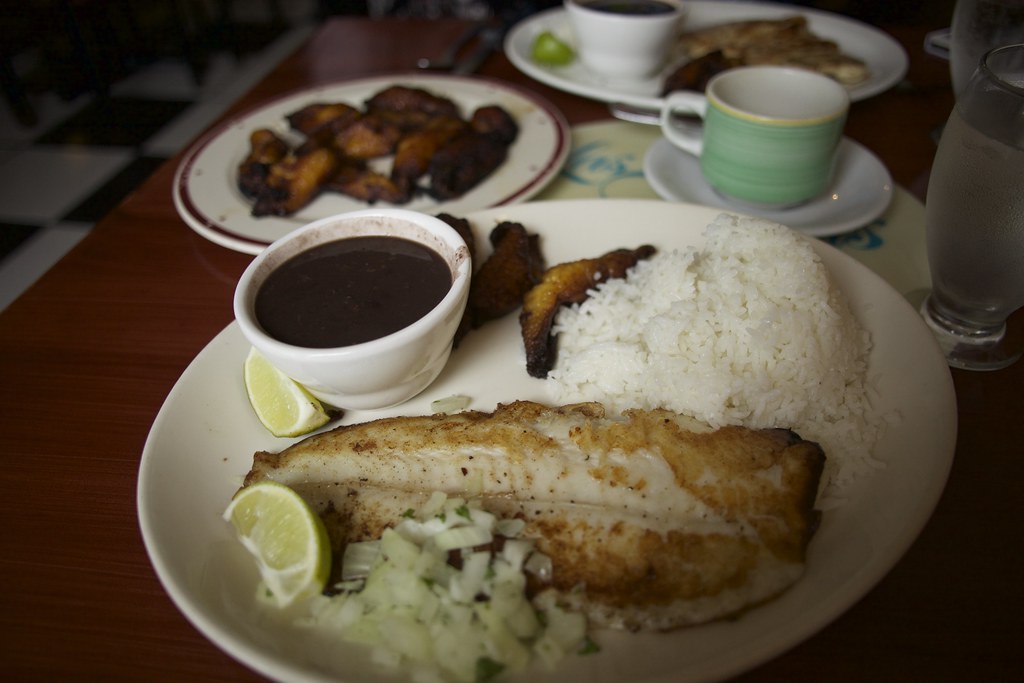 Grouper, plantains & black beans at Las Vegas Cuban Cuisin… Flickr