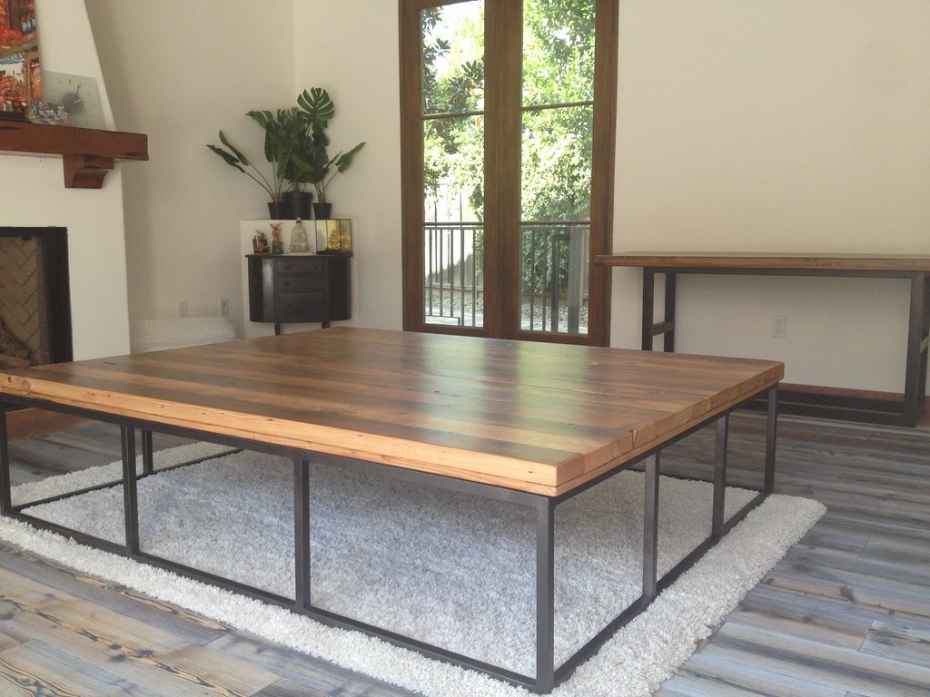 Large Coffee Table Metal Base Terra Amico Salvaged Wood Furnishings