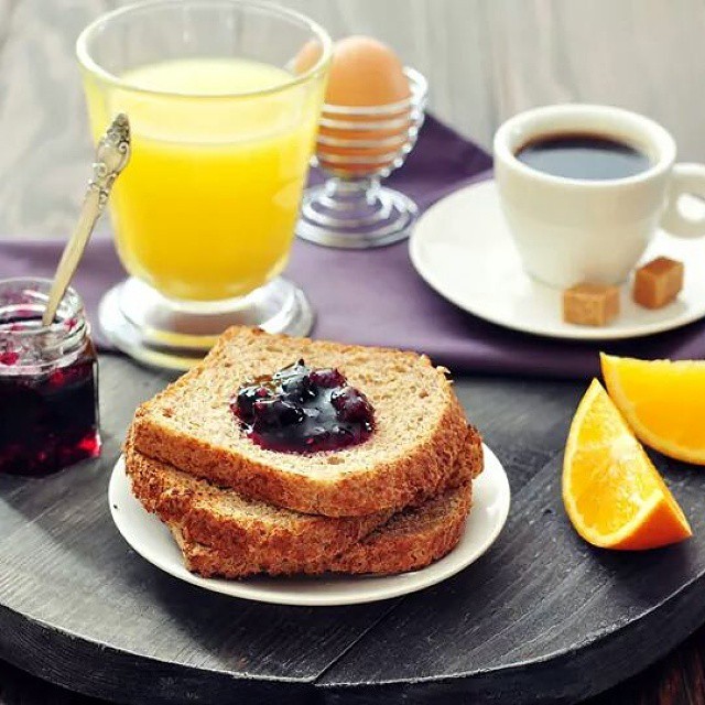 Good morning friends. breakfast juice bread jam tea … Flickr
