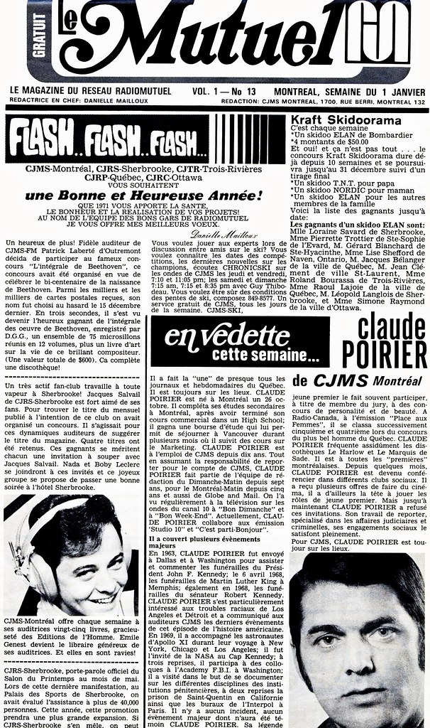 CJMS (Montréal) Claude Poirier, janvier 1971 Dan Beaumont ARCHIVES