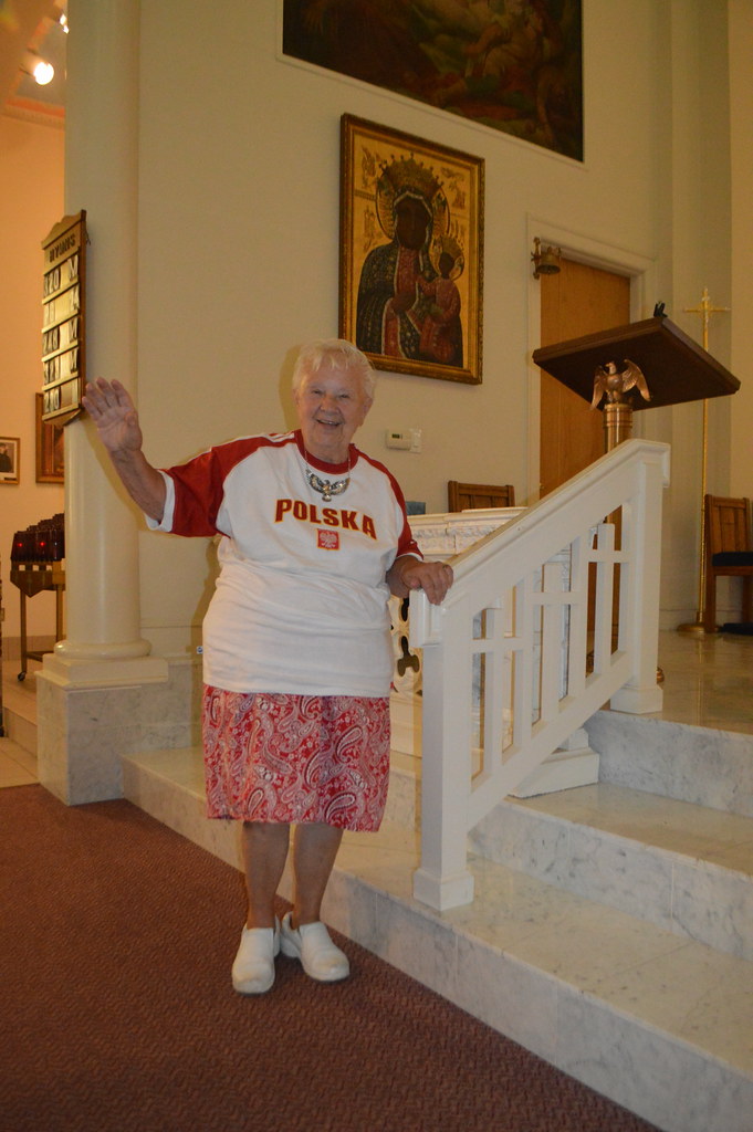 Theresa Irene Wolowski waving hello from Our Lady of Chestohova art at