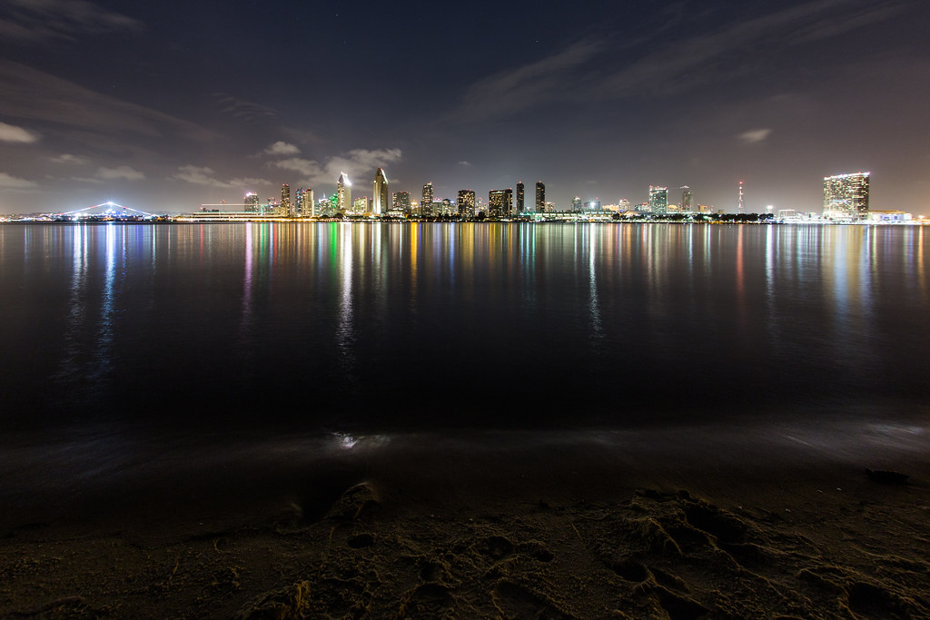 Downtown San Diego city skyline at night Shot from a beach… Flickr