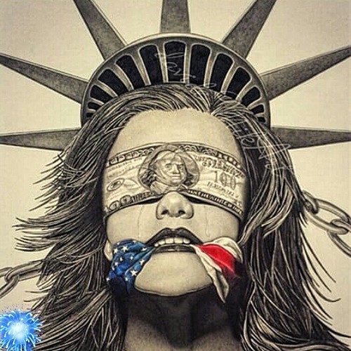 Interesting, Lady Liberty blinded by money and gagged with… Flickr