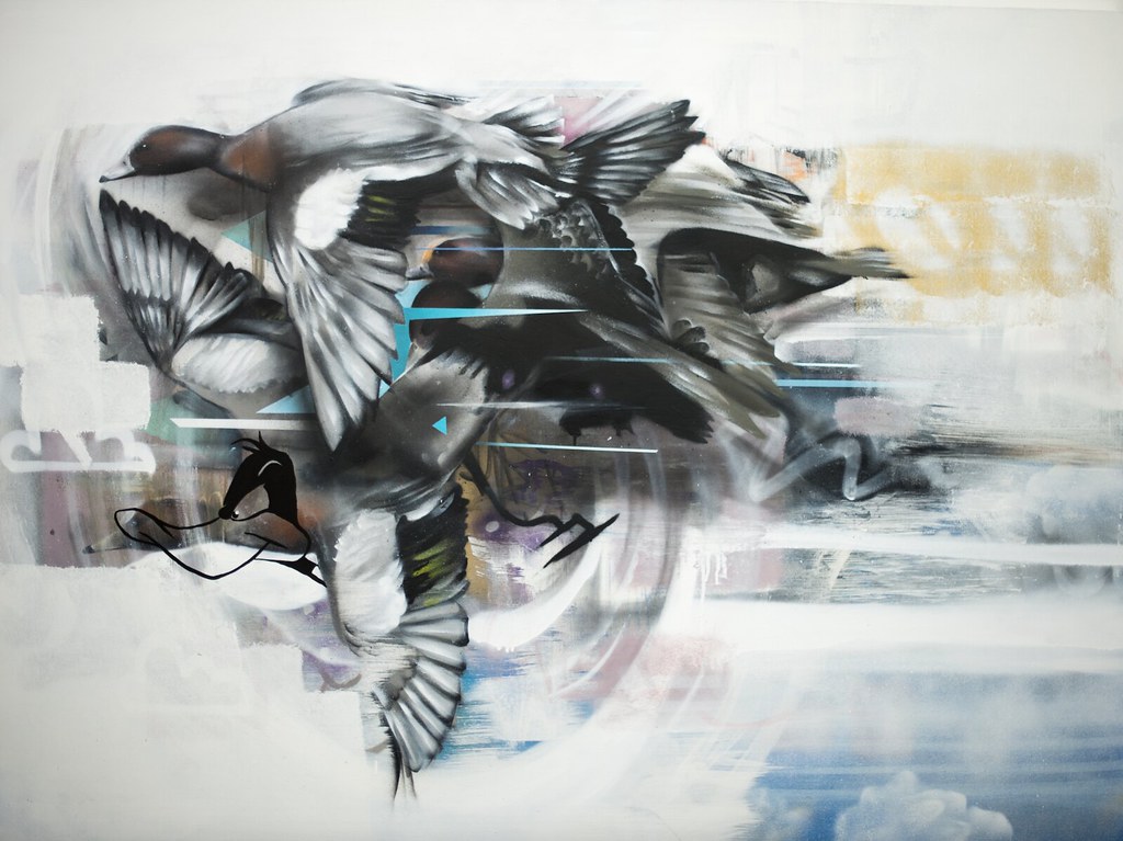 'Flock' Acrylic, spray paint and emulsion on canvas, stret… Flickr