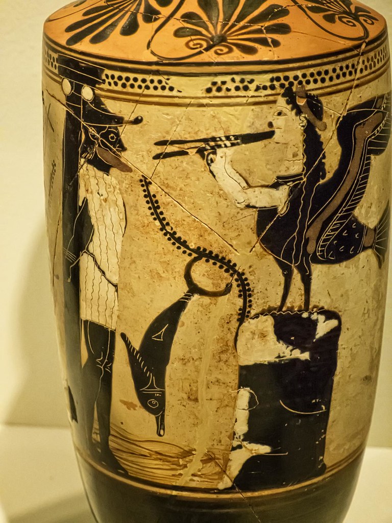 Closeup of a Lekythos depicting a siren trying to tempt Od… Flickr