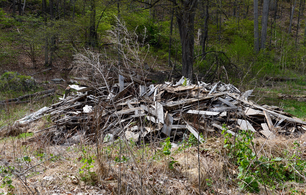 Burned remains of structure on Schaghticoke Indian reservation, Kent