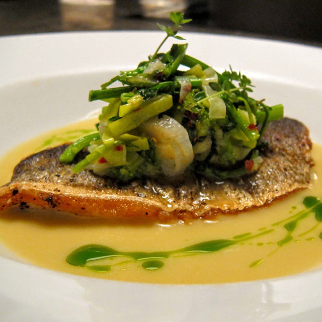 Roasted Sea Bass, Broccoli Rabe, Leeks, Sweet Garlic Sauce… Flickr