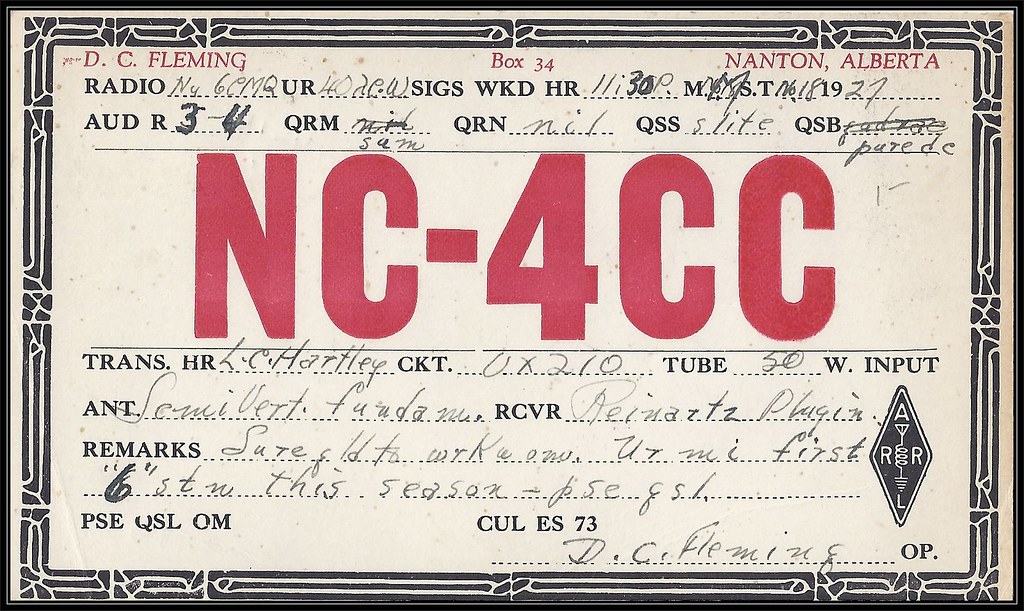 1927 QSL Postcard / NC4CC from D.C. Fleming at Nanton, … Flickr
