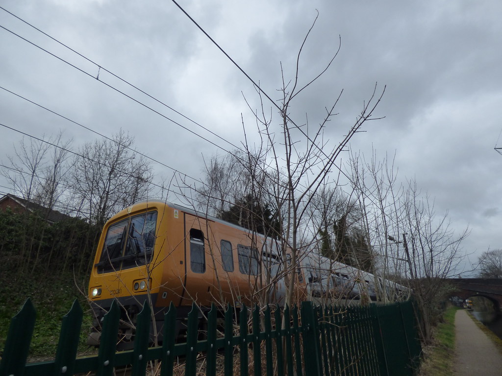 West Midlands Railway 323241 from the Worcester & Birmingham Canal near