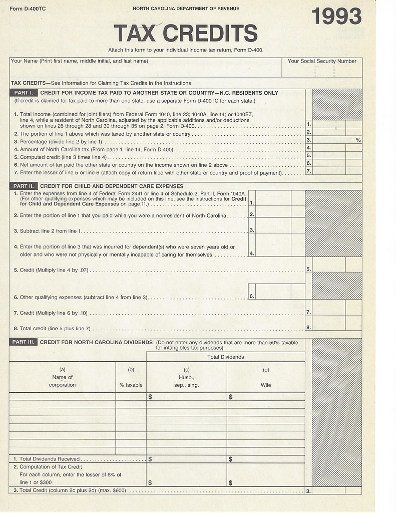 07 1993 NC tac credits form front From a NC tax forms an… Flickr