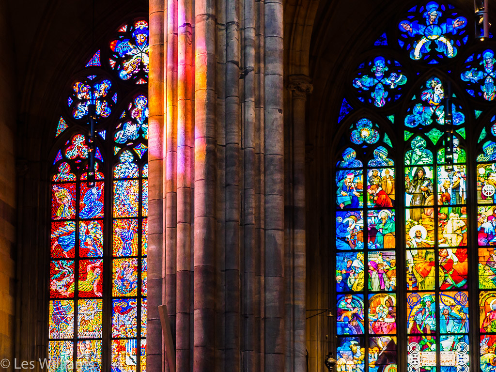 Stained Glass Lighting on Columns Stained glass windows il… Flickr