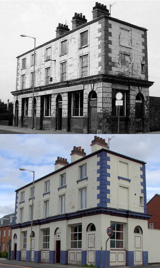 The Glass House Pub, Vauxhall Road, 1980s and 2019 Flickr