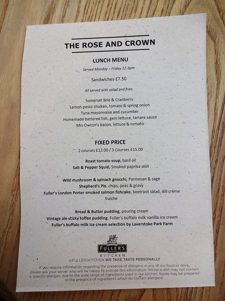 Lunch menu (Jan 2019) at the Rose & Crown, Ealing, London … Flickr