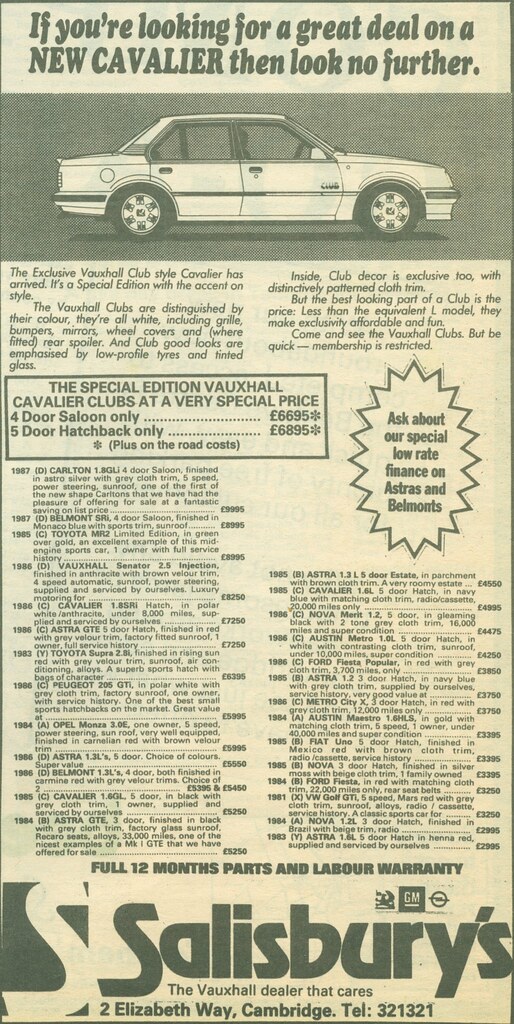 1987 Salisbury's newspaper advert Scanned from the 16th Oc… Flickr