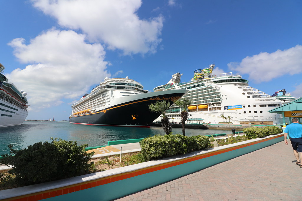 Cruise Ships at Nassau (Bahamas) taken from the port and t