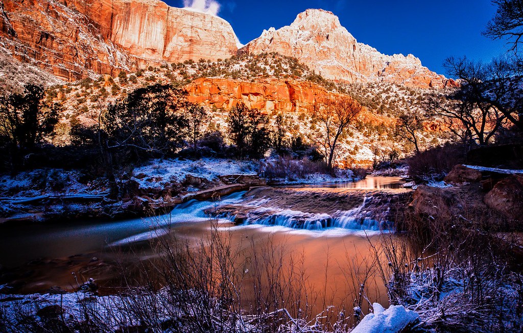 Zion Waterfall Zion National Park snow Thomas Elliott Flickr