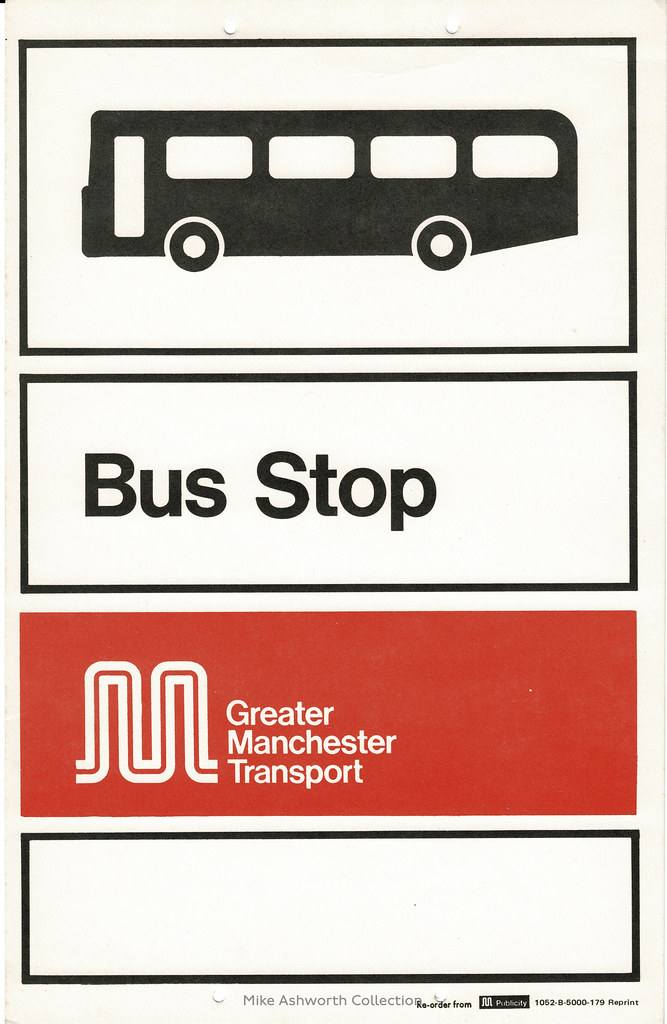 Greater Manchester Transport, temporary bus stop flag, 197… Flickr