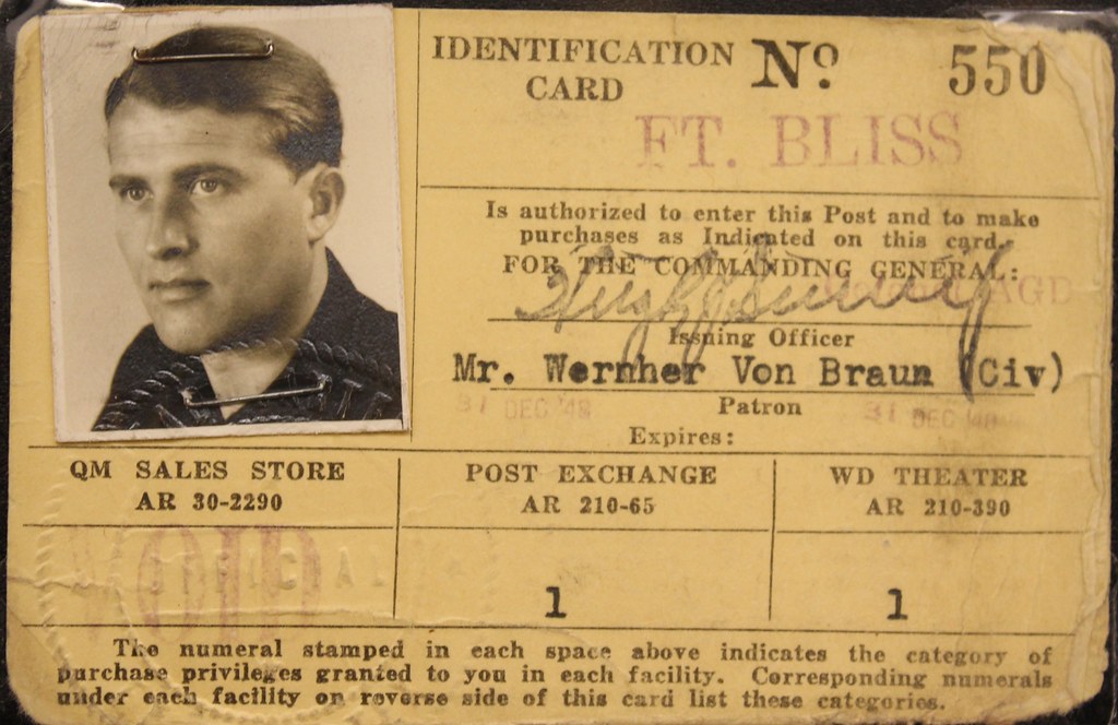 Werner Von Braun ID Card Fort Bliss Texas a photo on Flickriver