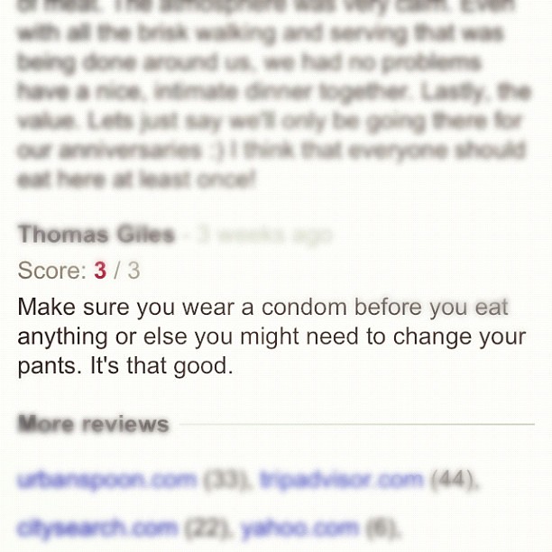 Best restaurant review I've ever read. awesomeness Flickr