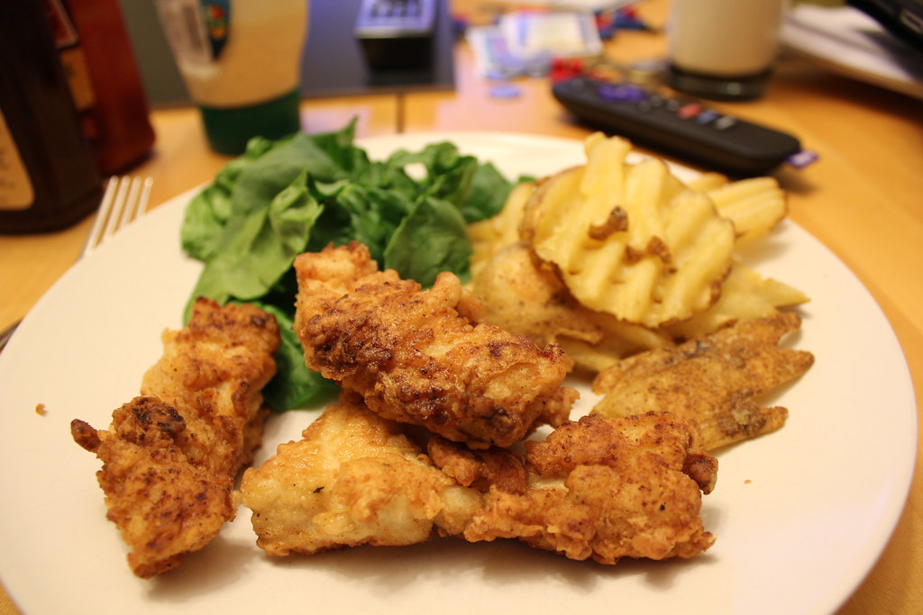 Fourpiece chicken fingers and waffle fries libby.beer Flickr