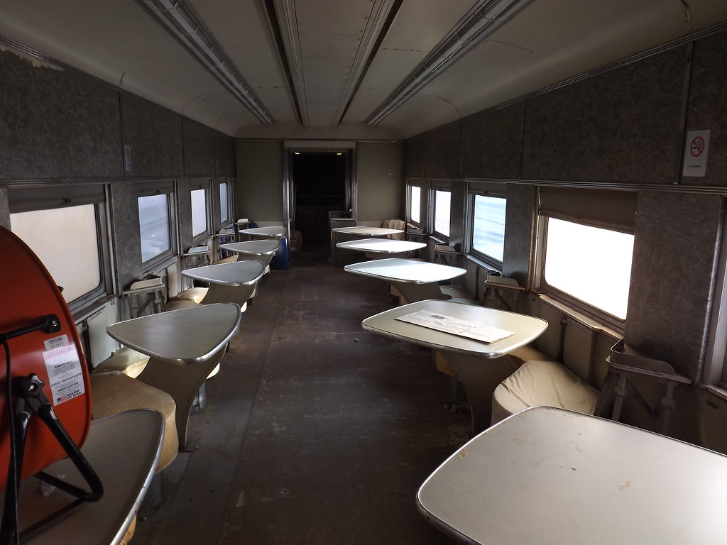 inside a 1950s FEC dining room car, Fort Pierce Railroad Museum a