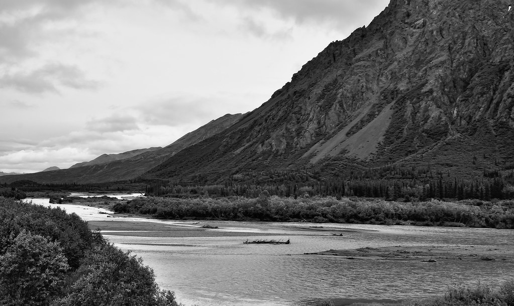 Nenana River and Panorama Mountain A conversion to black… Flickr