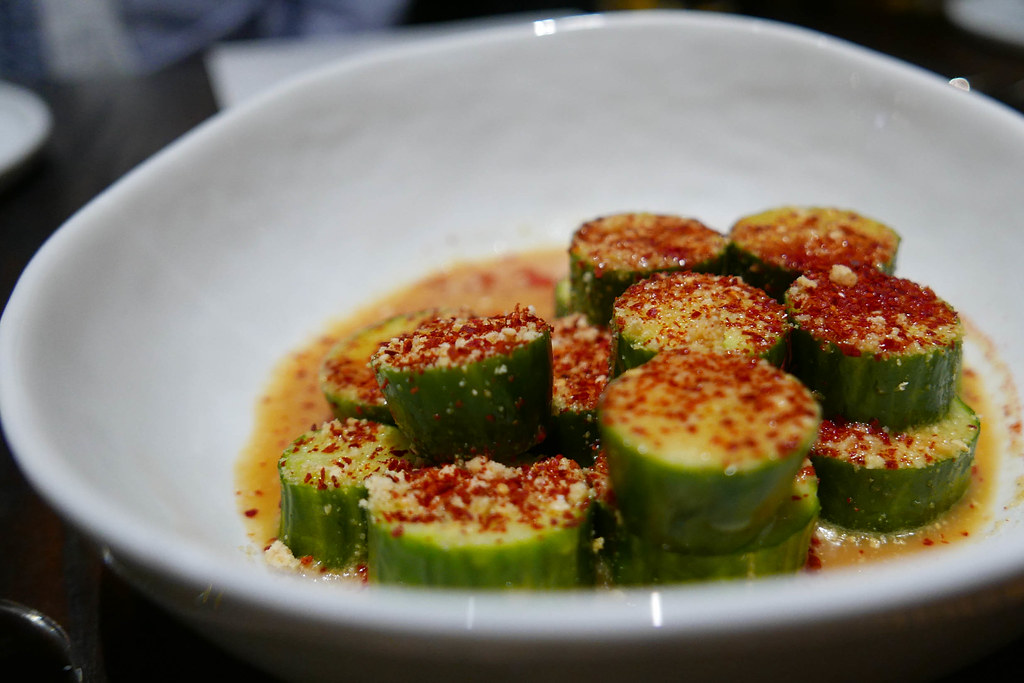 Japanese Cucumber, miso broth, chili oil, sesame salt, kor… Flickr
