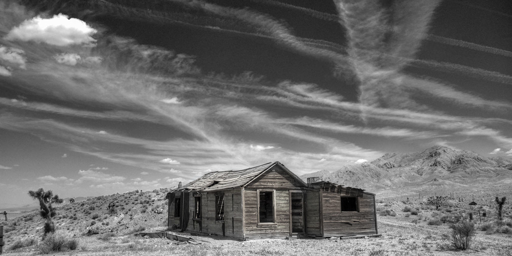 Chem Trails In a clear Nevada sky. Gold Point Nevada