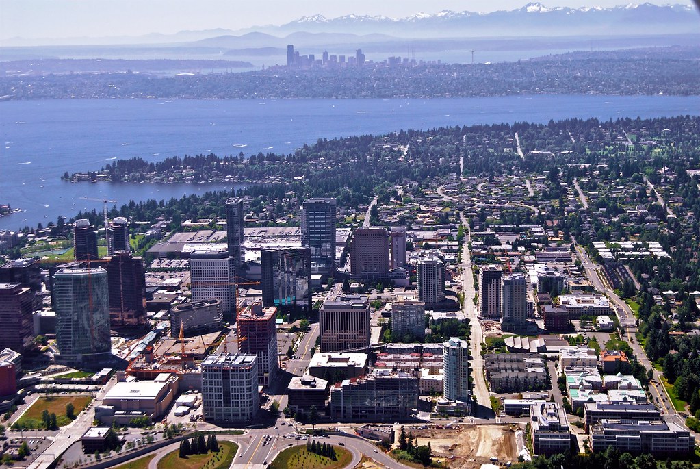 downtown skyline from east with seattle City of Bellevue Washington