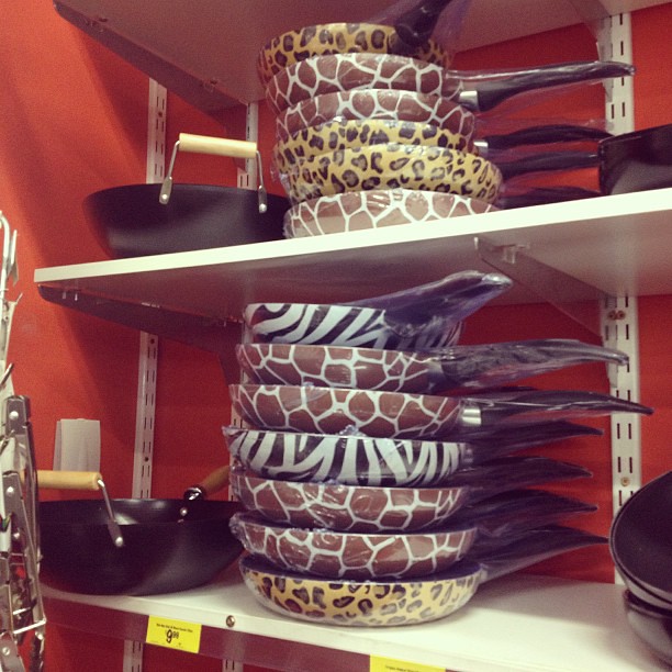 Animal print frying pans at Chickenfeed. The leopard print… Flickr