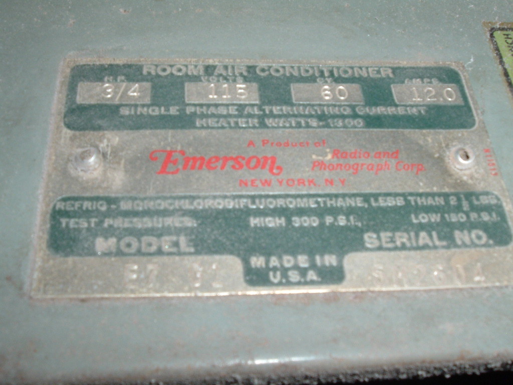 Emerson E7G1 1956 Air Conditioner nameplate Ken Horan Flickr