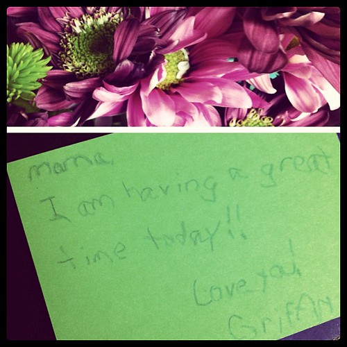 flowers & a sweet note from my boy. melt my heart. Flickr