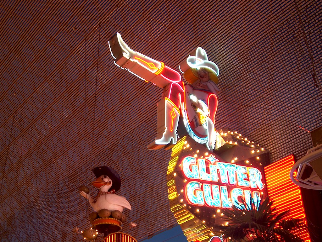 Glitter Gulch cowgirl Downtown Las Vegas at night. Flickr